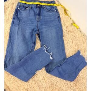 American Eagle Mom Jeans Size 0 High Rise Raw Hem Blue Denim